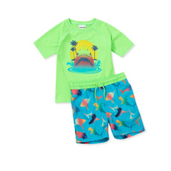 Toddlers Chlorine Resistant Short Sleeve Rashguard Swim Set