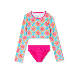 Girls Long Sleeve Top Bikini Set Swimsuit