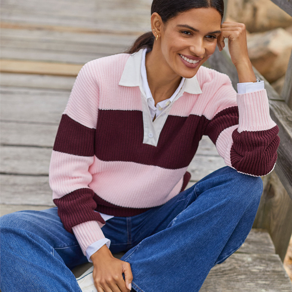 Women's Petite Drifter Rugby with Woven Collar Sweater