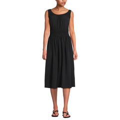 Women's Petite Creaseless Scoop Neck Smocked Midi Dress