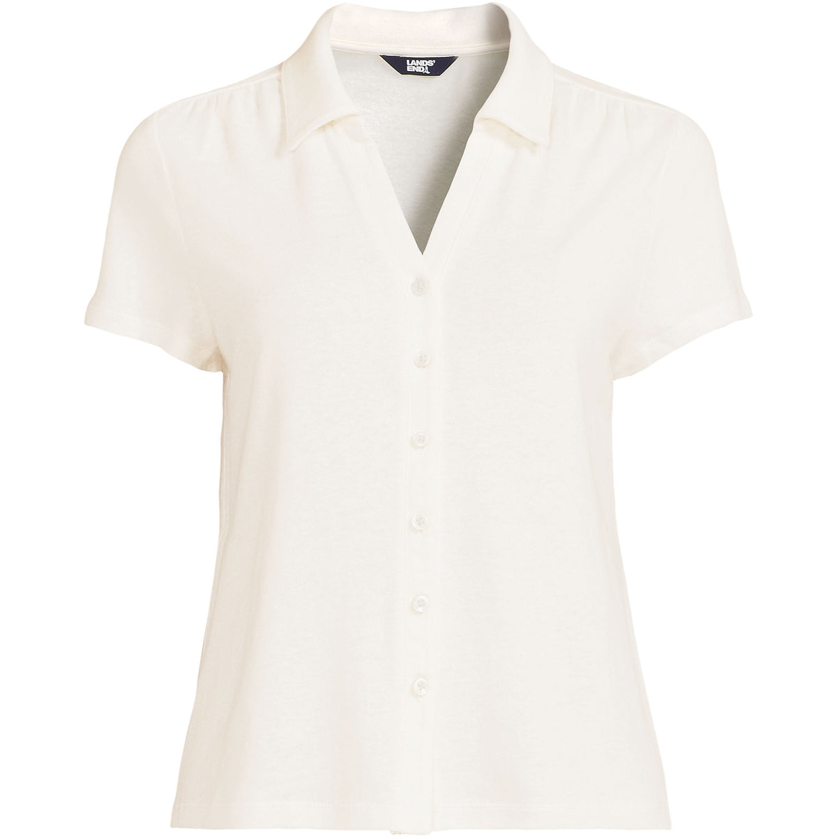Women's Plus Size Linen Blend Short Sleeve Button Front Polo Top