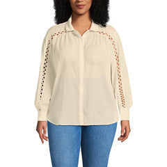 Women's Plus Size Voile Shirred Trim Insert Shirt