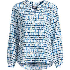 Women's Petite Shirred Long Sleeve Split Neck Blouse