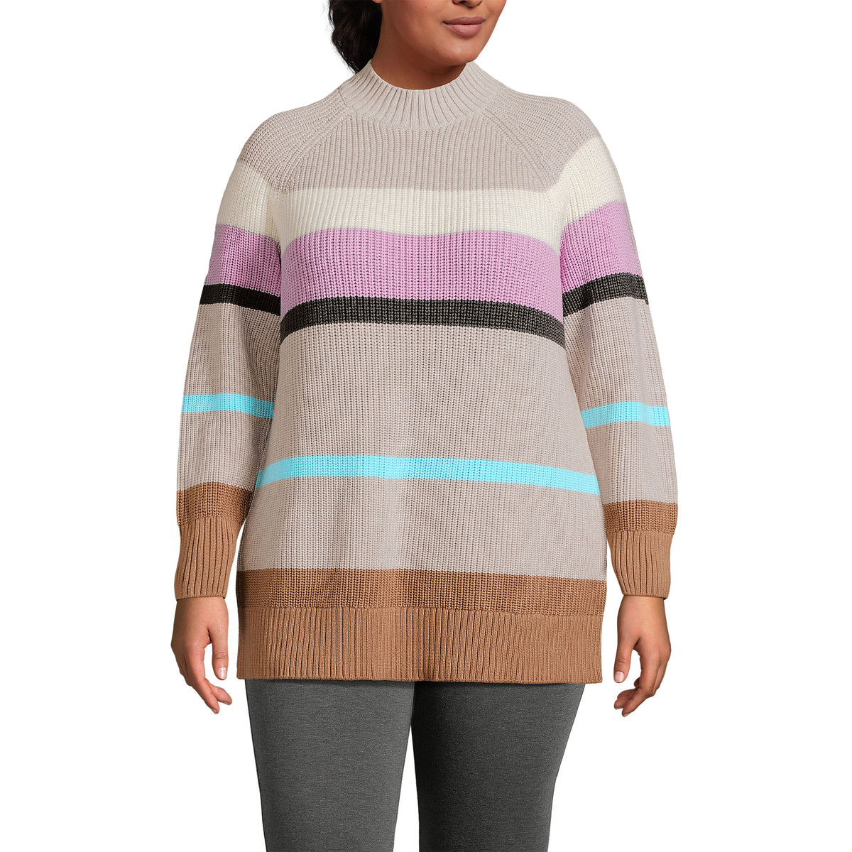 Women's Plus Size Drifter Shaker Easy Fit Mock Neck Tunic Sweater