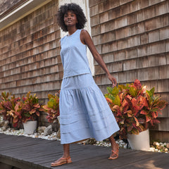 Women's Petite Seersucker Pull On Midi Skirt