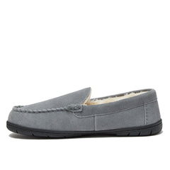 Men's Wide Width Fuzzy Lined Suede Moccasin Slippers