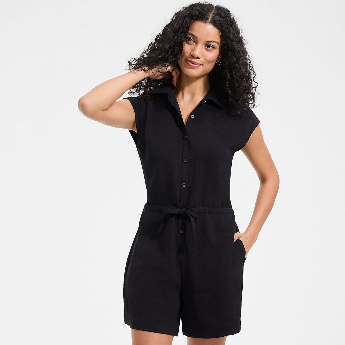 Women's Cap Sleeve Creaseless Button-Down Romper