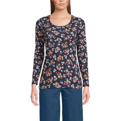 Women's Petite Lightweight Jersey Skimming Long Sleeve Scoop Neck T-shirt