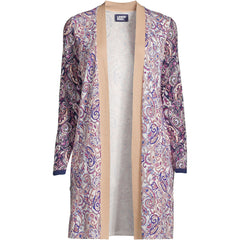 Women's Fine Gauge Cotton Long Open Cardigan Sweater - Print