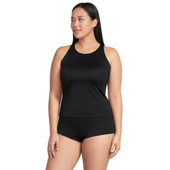 Women's Plus Size Tugless High Neck Strappy Back Tankini Top