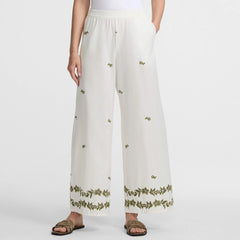 Women's Poplin High Rise Extra Wide Leg Embroidered Pants
