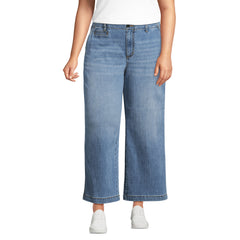 Women's Plus Size Mid Rise Denim Wide Leg Ankle Jeans