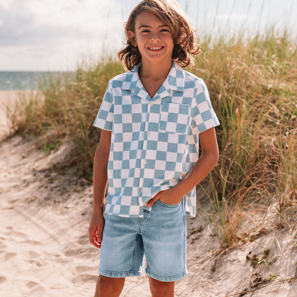 Boys Short Sleeve Slub Camp Shirt