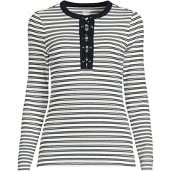 Women's Plus Size Polished Rib Tie Henley Top