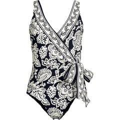 Women's Long Torso Side Tie Wrap One Piece Swimsuit