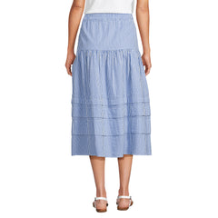 Women's Petite Seersucker Pull On Midi Skirt