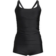 Women's Essential Tie Back Ruched Tankini and Shorts Two Piece Set