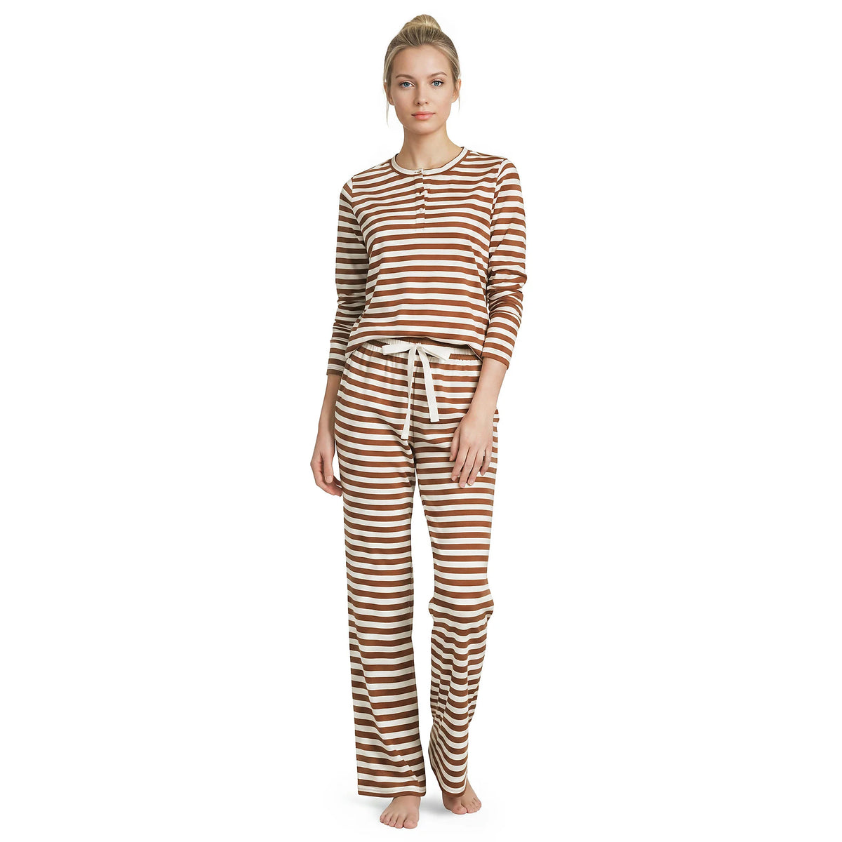 Women's Petite Knit 2 Piece Pajama Set - Long Sleeve Top and Pants