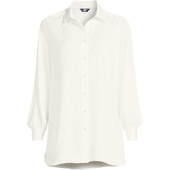 Women's Long Sleeve Oversized Satin Buttondown Tunic