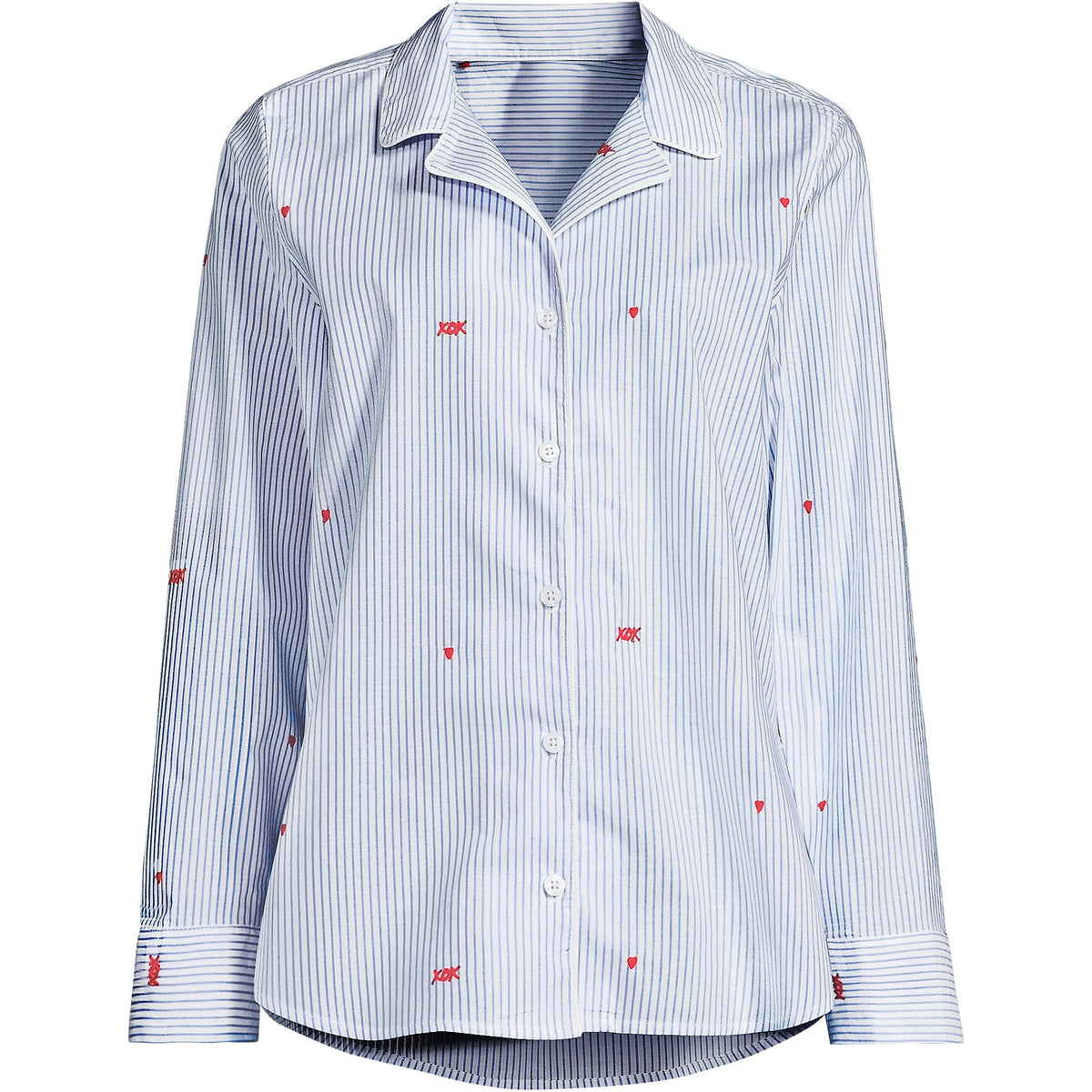 Women's Plus Size Poplin Long Sleeve Button Front Sleep Top