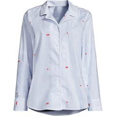 Women's Petite Poplin Long Sleeve Button Front Sleep Top