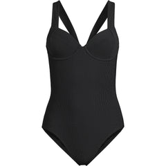 Womens Ottoman Rib Seamed Underwire Tie Back One Piece