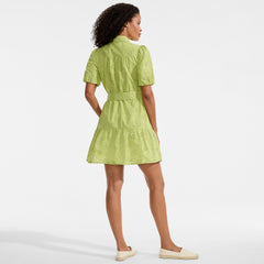 Women's Petite Elbow Sleeve Eyelet Knee Length Shirt Dress