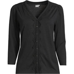 Women's 3/4 Sleeve Slub V-neck Lace Trim Top