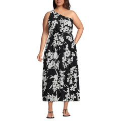 Women's Plus Size One Shoulder Crepe Midi Dress