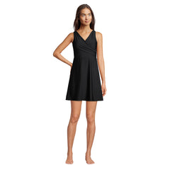 Women's Chlorine Resistant Tummy Control Surplice Wrap Swim Dress One Piece Swimsuit
