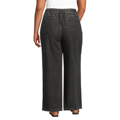 Women's Plus Size High Ridge Twill Pull On Pleated Wide Leg Pants
