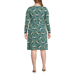 Women's Plus Size Boatneck Long Sleeve Tie Waist Dress
