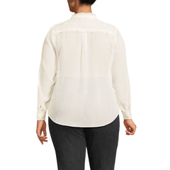 Women's Plus Size Chiffon Ruffle Front Long Sleeve Top