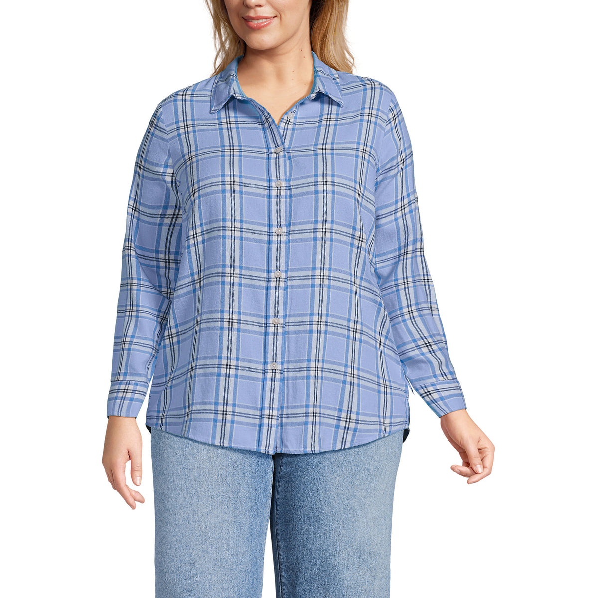 Plus Size Flannel Boyfriend Long Sleeve Shirt