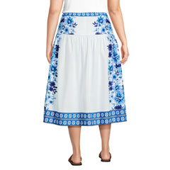 Women's Plus Size Poplin Border Print Midi Skirt - Set Bottom