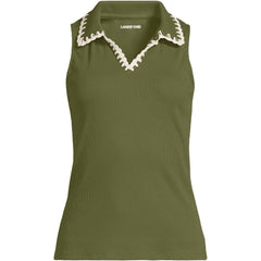 Women's Plus Size Sleeveless Micro Rib Polo