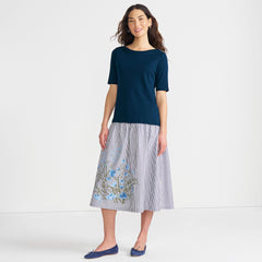 Women's Poplin Drop Waist Midi Skirt - Set Bottom
