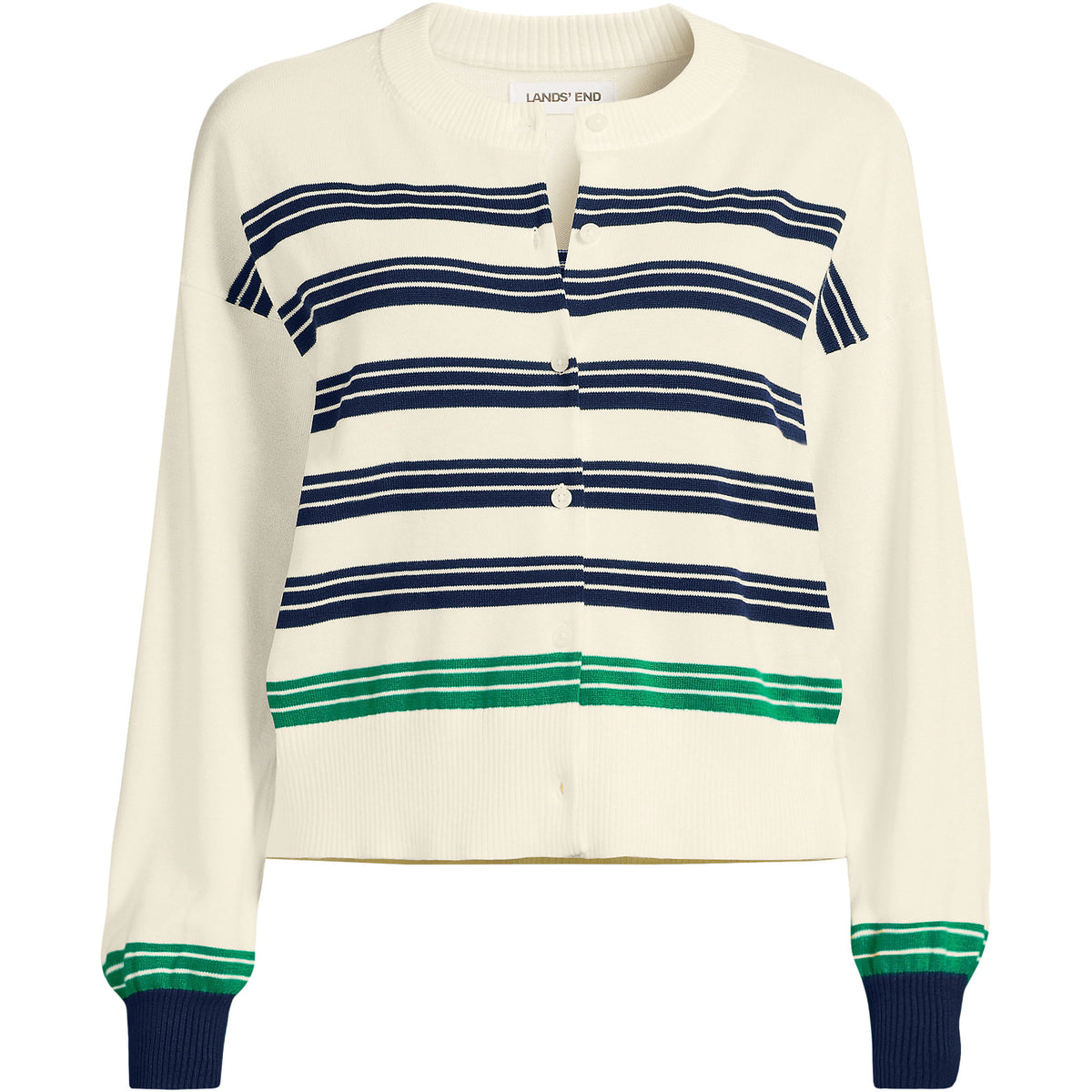 Women's Modern Length Fine Gauge Crew Neck Cardigan Sweater
