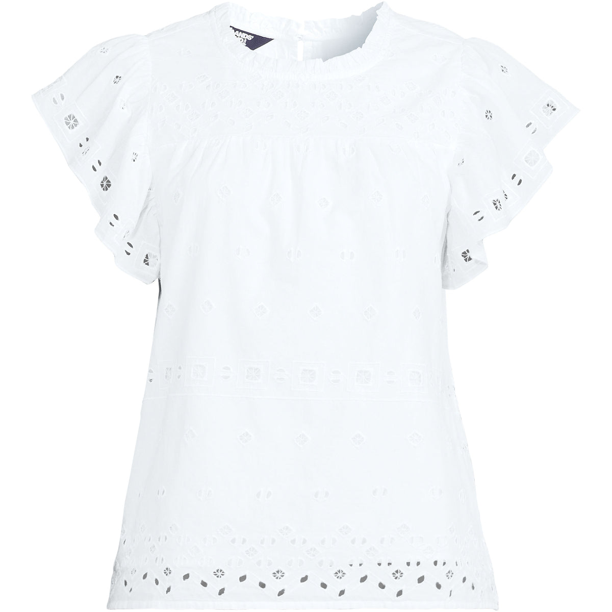 Women's Eyelet Ruffle Sleeve Popover Top