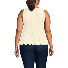 Women's Plus Size Cotton Boucle Ruffle Hem Sleeveless Sweater