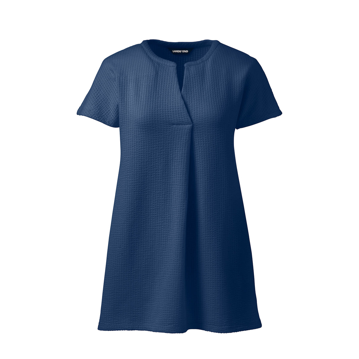 Women's Seersucker Short Sleeve Notch Neck Tunic Top