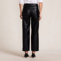 Women Faux Leather Mid Rise Relaxed Straight Leg Crop Pants