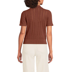 Women's Fine Gauge Cotton Pointelle Polo Sweater