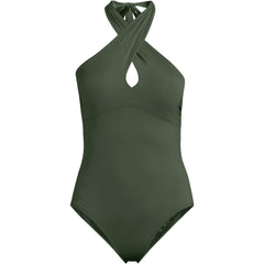 Women's Long Criss Cross Halter One Piece Swimsuit