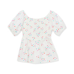Girls Short Sleeve Smocked Woven Top