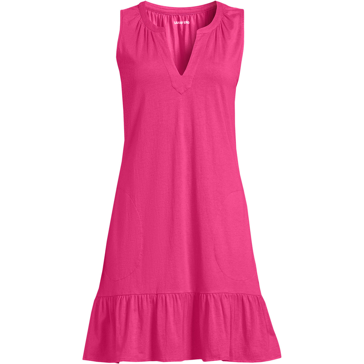 Women's Plus Size Sleeveless Cotton Jersey Notch Neck Flounce Dress