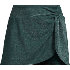 Women's Plus Size Chlorine Resistant Shine Twist Front Mini Swim Cover-up Skirt