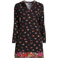 Women's Petite Cotton Jersey Long Sleeve Hooded Swim Cover-up Dress