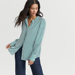 Women's Banded Collar Button Front Shirt