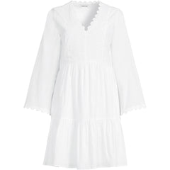 Women's Poplin V Neck Embroidered Dress